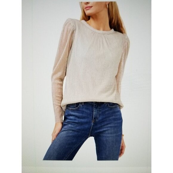 VINCE CAMUTO Womens Silver Lined V Back Shoulder Pads Long Sleeve Blouse XS - Picture 1 of 12